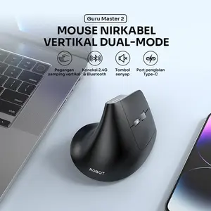 ROBOT Guru Master 2 Mouse Wireless Vertikal Ergonomis Dual Mode Bluetooth & Receiver 2.4G Silent Click Type-C