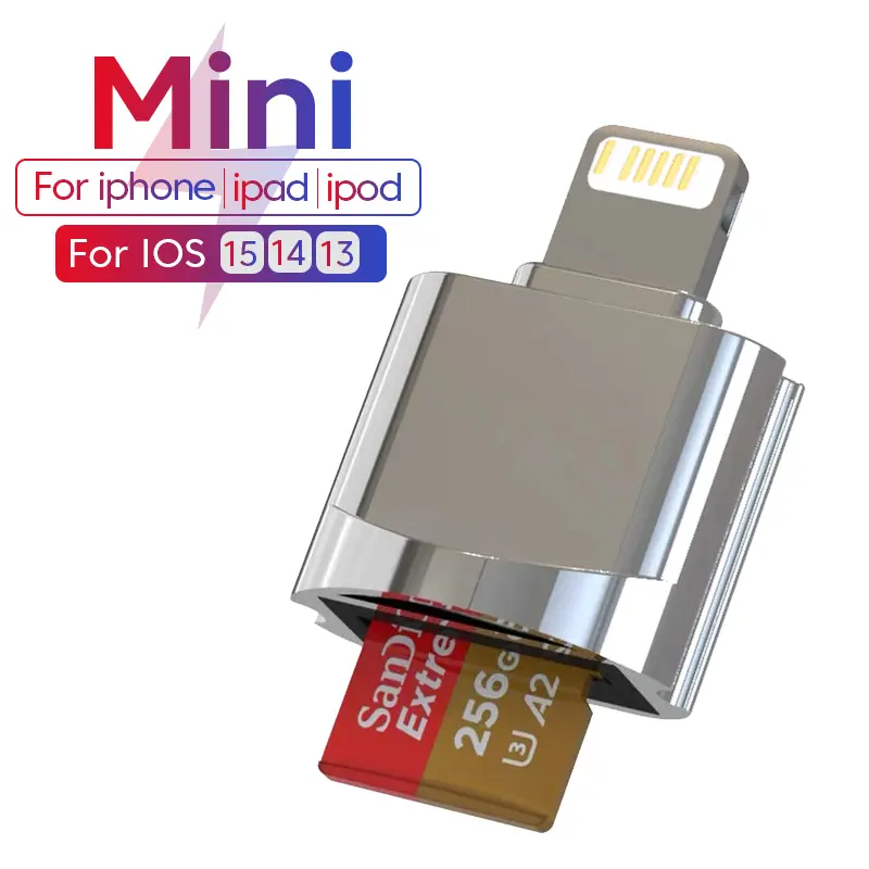 TF Card Reader Mini Micro-SD Card To Lighting Adapter External OTG Memory Card Reader With Steal Keychain High Speed For iPhone 14 13 Pro Max