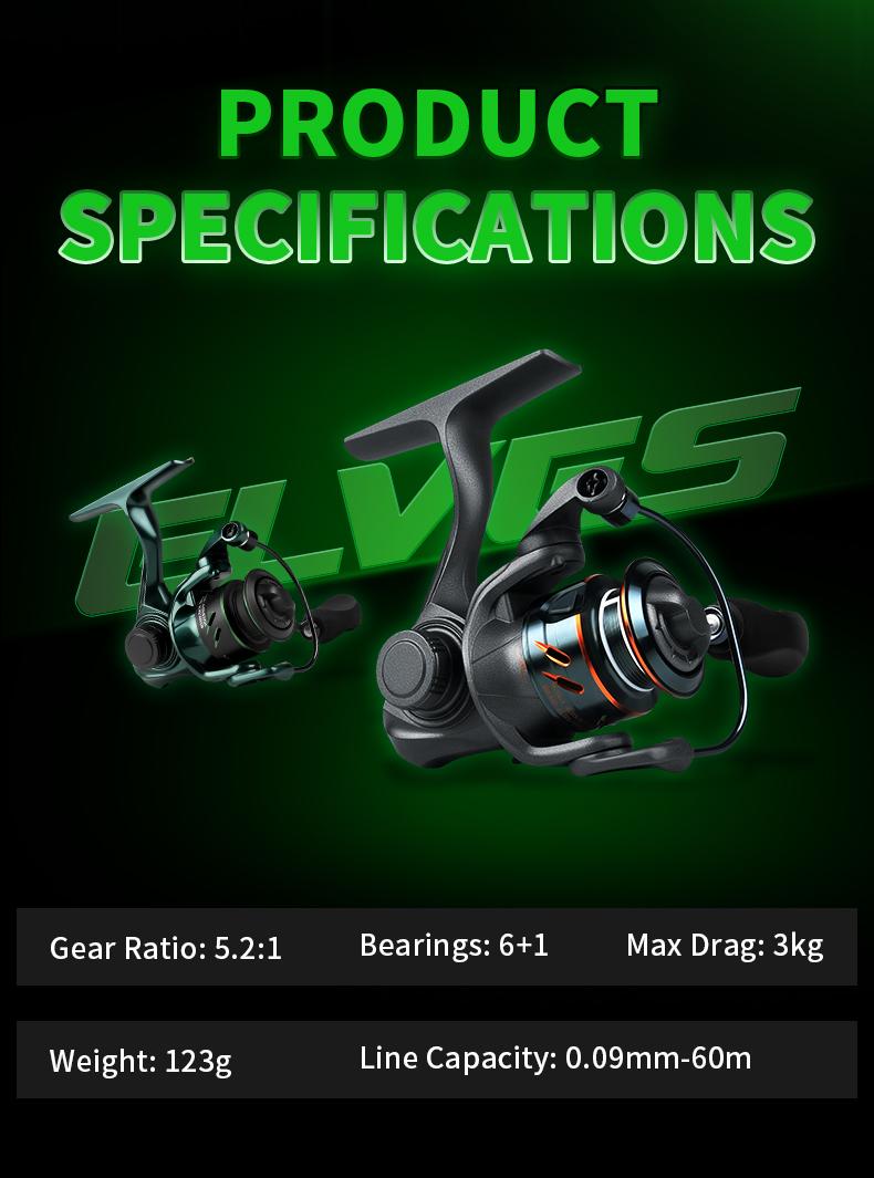 Cadence EIves Mini Spinning Reel, 123g Ringan ultralight , Bearing 6+1BB, Brek 3kg, Nisbah 5.2:1, Kekili Mikro Mesin Tepat, Design Khas Ikan Lure Toman/Kelah/Bass, Sesuai Memancing Sungai Jernih