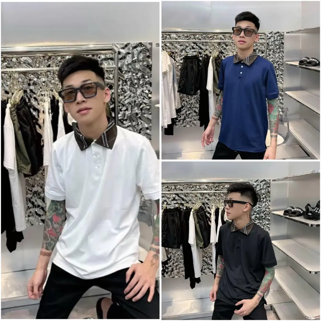 Áo thun nam phối cổ polo thun dệt đen trắng chất vải dẹp AA01 Menswear
