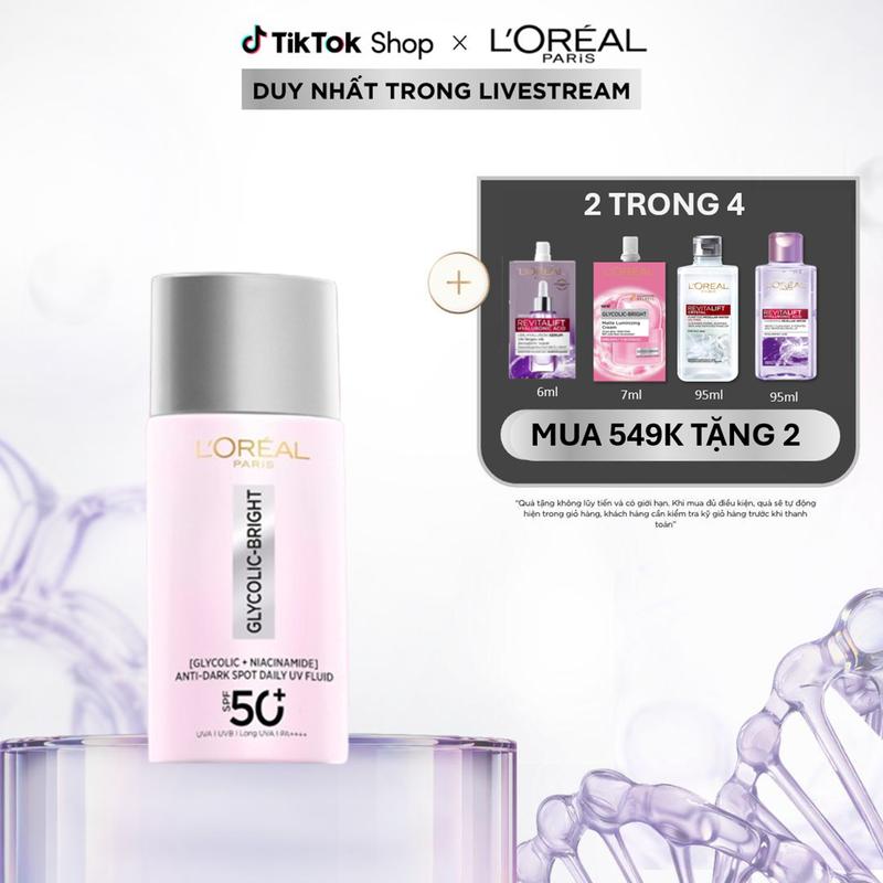 SỮA CHỐNG NẮNG PHỔ RỘNG MỎNG NHẸ BẢO VỆ DA VÀ DƯỠNG SÁNG GLYCOLIC BRIGHT L’ORÉAL PARIS 50ml SPF 50+ PA++++