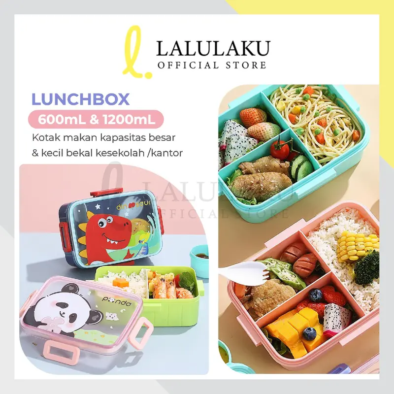 Lunch Box Anak TK SD Paud Kotak Bekal Karakter Unicorn Dino Panda Astronot 600ML 1200ML 1