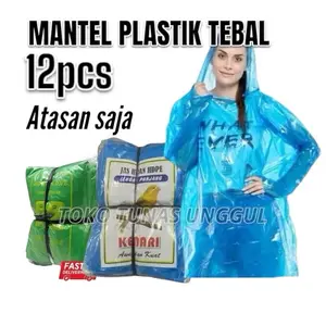 12pcs JAS HUJAN PLASTIK LDPE HDPE (atasan saja) -mantel plastik ponco warna campur