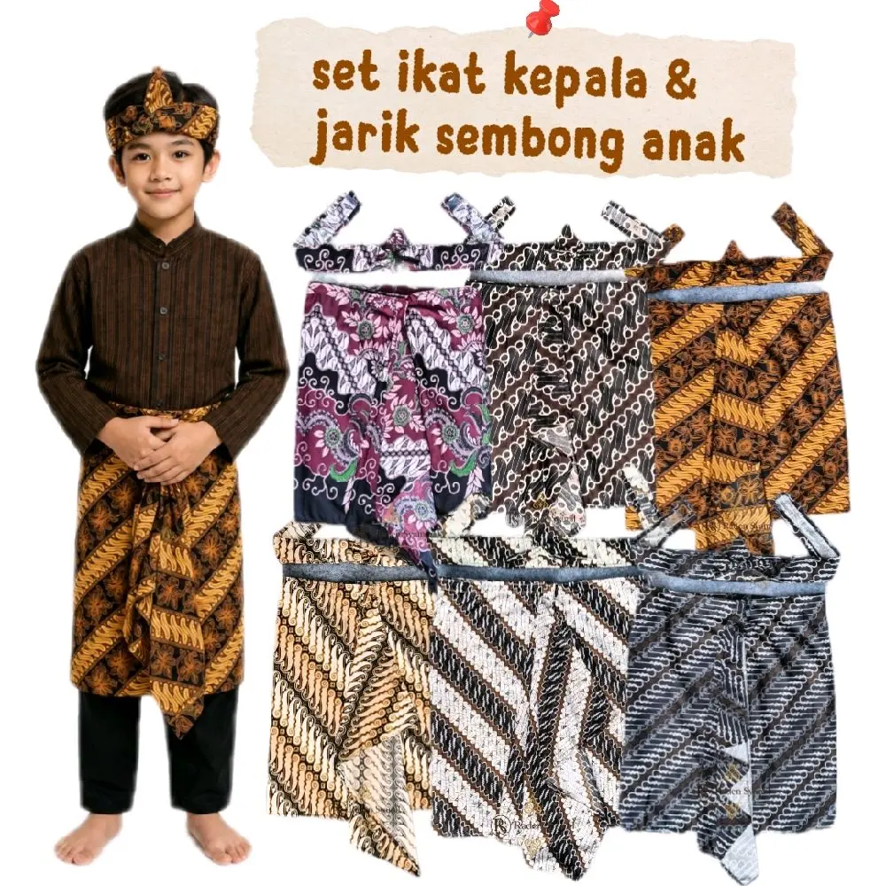 [SATU SET ANAK]Ikat Kepala & jarik sembong perekat instan Anak usia 5-10 tahun Tradisional