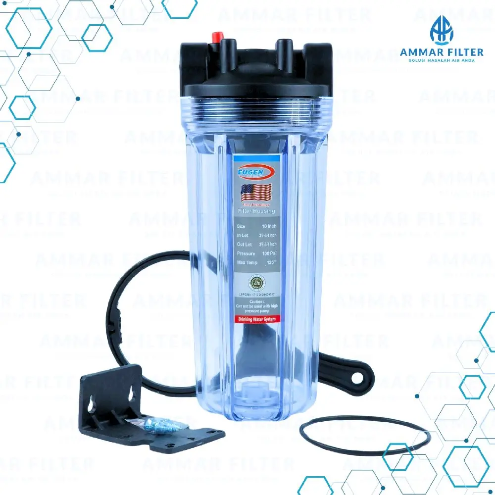 Housing Cartridge Filter Air 10 Inch EUGEN CLEAR, HITAM - Drat 1/2 atau 3/4 Inch
