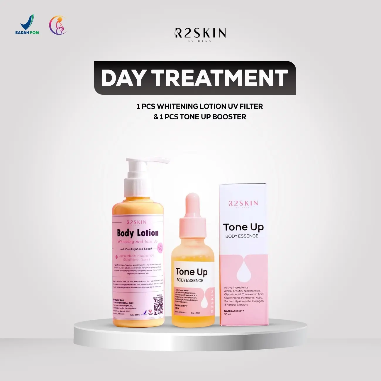 [R2SKIN] Paket Lotion Serum Badan Siang  Mencerahkan Memutihkan