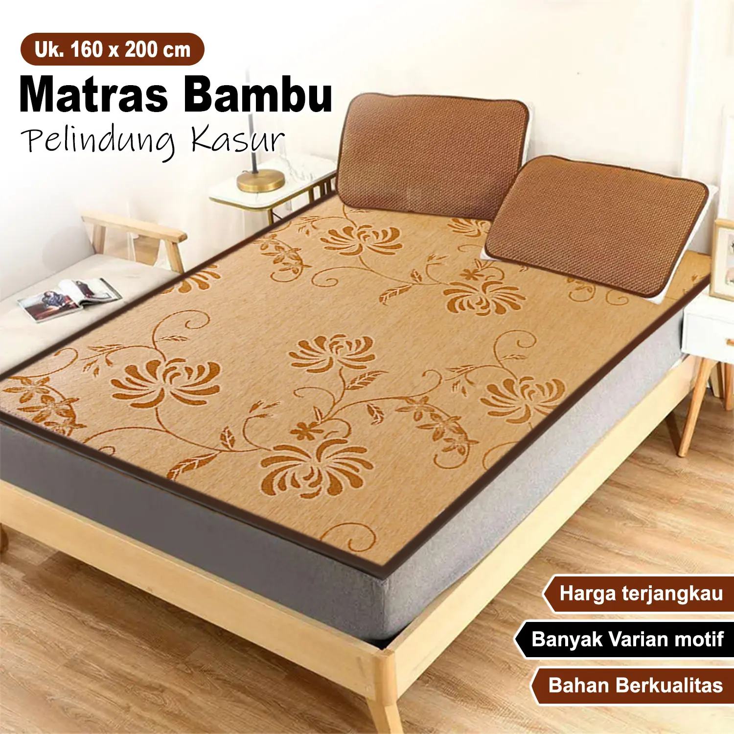 Tikar Bambu Lipat Serbaguna Matras Bambu Tikar Lesehan Alas Kasur Tradisional Motif Unik Ukuran 160 x 200cm Free Bag - X3B1