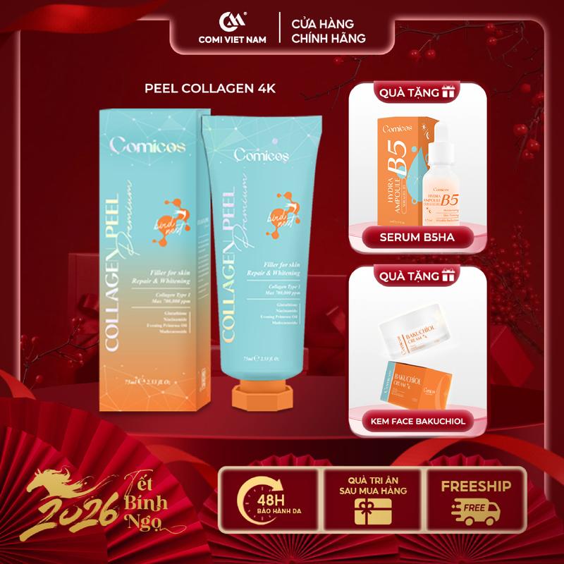 COMI VIETNAM MUA 1 TẶNG 2 Combo Hỗ Trợ Chăm Sóc Da Mặt Peel Collagen 4K 75ml + Serum B5 HA 5ml + Kem Face Huyết Yến Bakuchiol 5g Giúp Mờ Thâm Sạm Nám