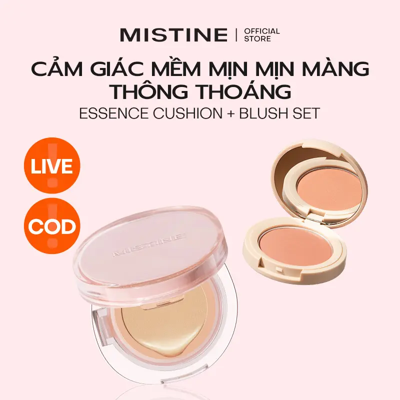[LIVE]MISTINE BB Cream Essence Cushion 13g + Blush make up set for girls 4.3g / Setting Powder 2g mỹ phẩm