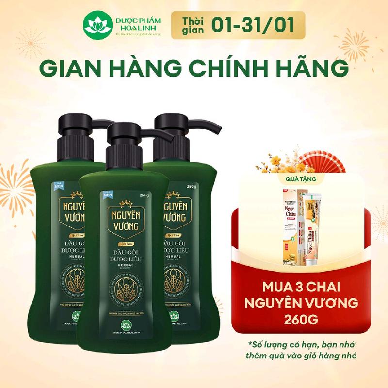 Combo 3 chai dầu gội dược liệu Nguyên Vương lịch lãm dành cho nam chai 260g - Dành cho tóc nam giới khô xơ hư tổn