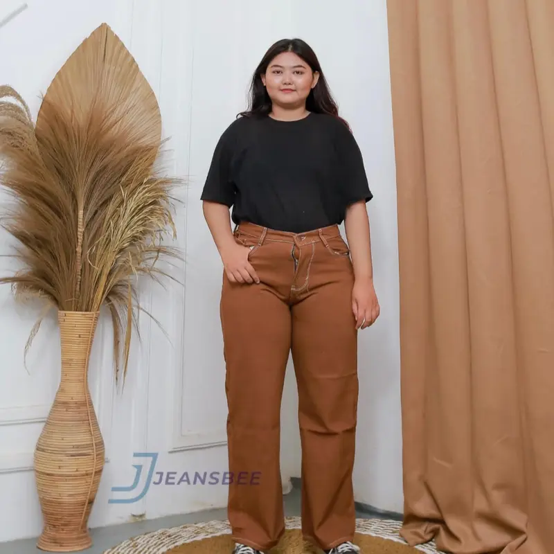 Kulot Loose Jeans Jumbo 27-42 Big Size Kulot Cream Choco Hitam  High Waist Panjang 1