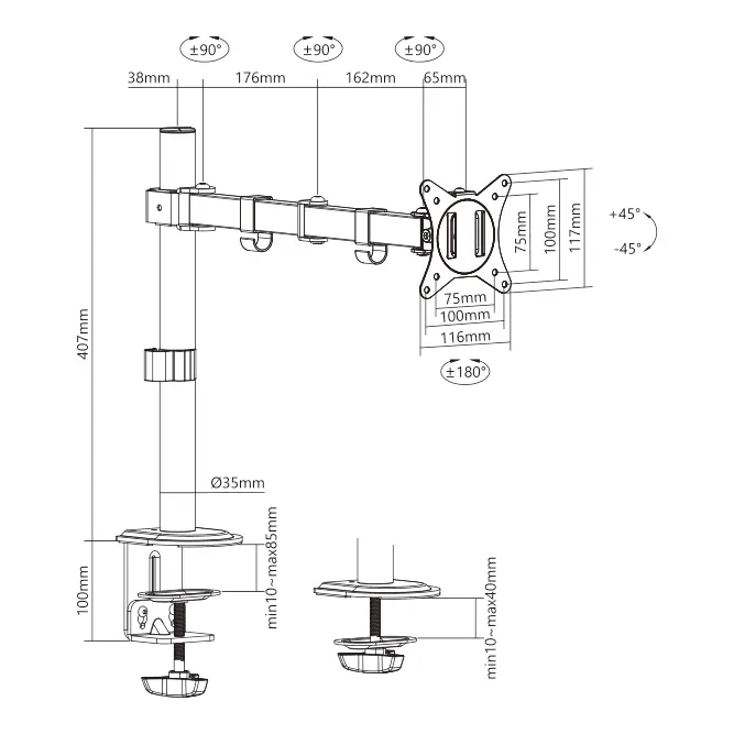 Monitor stand bracket monitor 17"-32" single monitor stand ARM Mount Desk Stand Desk Mount monitor stand Braket Hitam  Computer Bahan logam, kualitas tinggi, penggantian kerusakan. Aksesoris Laptop Komputer 7