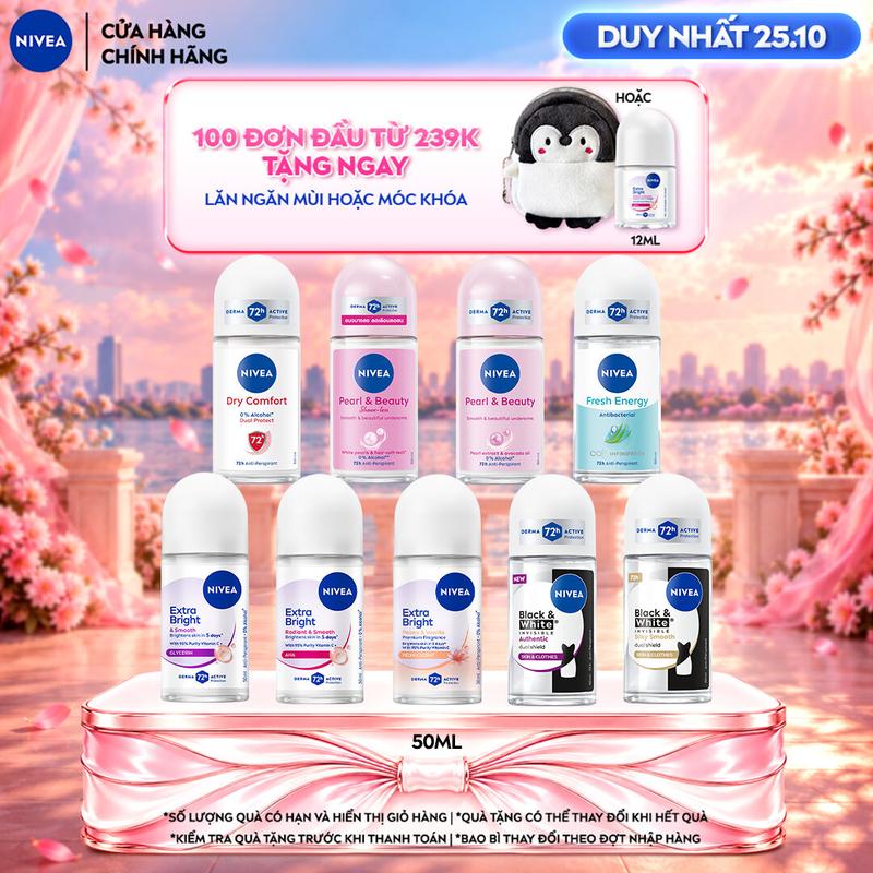 Lăn Khử Mùi NIVEA Dành Cho Nữ 50ml - Dưỡng Sáng/ Mờ Thâm/ Chống Ố Vàng Áo - Ngăn Mùi Đến 72H