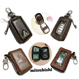 Dompet kunci remote keyless mobil MITSUBISHI kulit asli dobel karet transparan dompet stnk mobil kulit