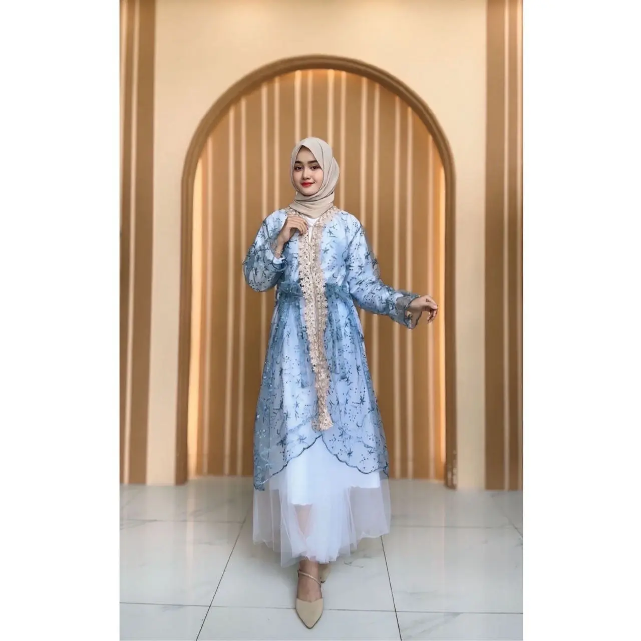 Rayya Dress Satin Silk Outer Brukat Renda Gamis Kondangan Pesta Baju Lebaran Polos Rok Tutu