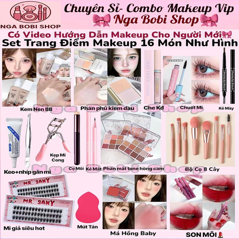  17Món,*CÓ KEM NỀN BB* Hoặc Cushion Phấn Nước  TẶNG XỊT KHOÁ NỀN,Có Sẵn Mi Giả,Keo+Nhíp  NHƯ TRÊN ẢNH - 17 MÓN TRANG ĐIỂM MAKEUP CÁ NHÂN CƠ BẢN ĐẦY ĐỦ 