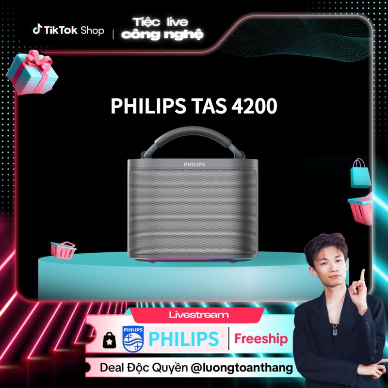 [PHILIPS X LƯƠNG TOÀN THẮNG] Loa Bluetooth Philips TAS4200 – Âm thanh 20W | TWS Stereo | 10h phát nhạc | AUX/TF | Có tay cầm
