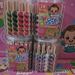 DSM Lunak Mini Sate 1 Toples Isi 30pc Permen Lunak Bentuk Sate Aneka Rasa Buah Variasi Rasa Buah