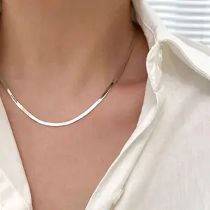 Kalung titanium pria wanita kalung model gepeng kalung titanium anti karat anti luntur