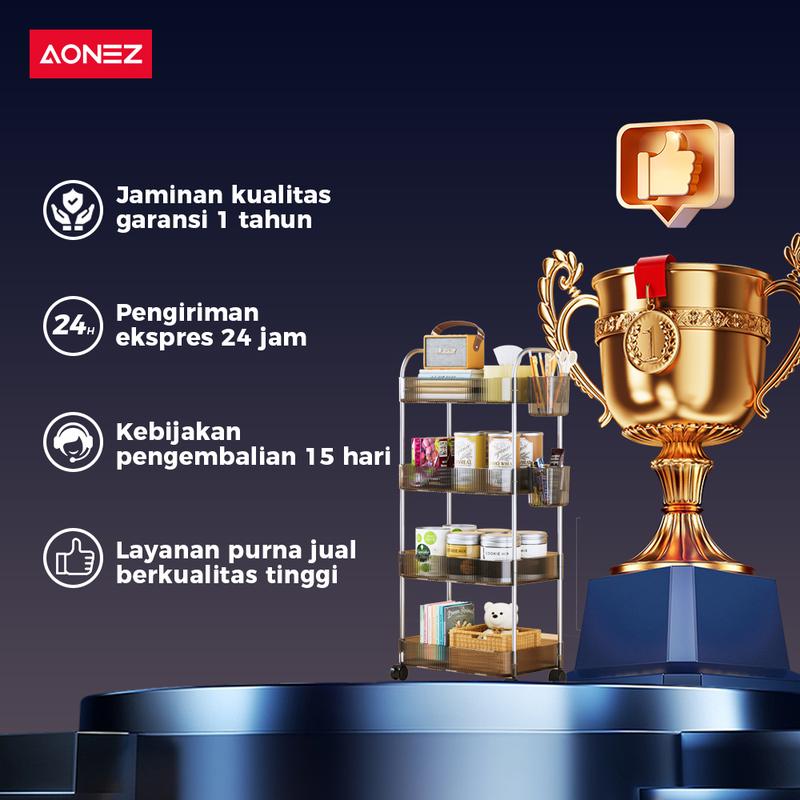 Product Introduction of 【30 day grantee】【 COD 24 Shipping】Aonez Rak Makeup Stainless Rak Susun Aesthetic Rak Dapur Serbaguna Rak Kamar Mandi dengan Roda dan Pegangan rak skincare rak meja aesthetic 8