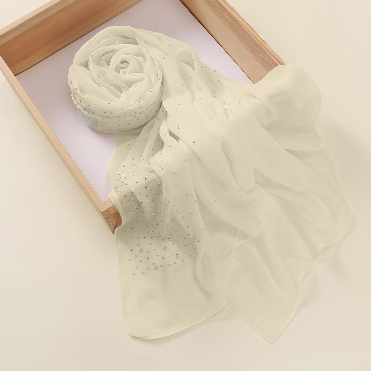 Malaysia Indonesia Pearl Chiffon material Baotou scarf rhinestone porcelain decorative fashion headscarf_voghion.com