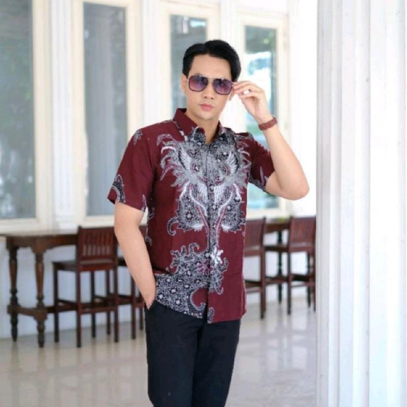 Kemeja Batik Jumbo Dewasa Pria - Warna Brukundy - Baju, Katun Formal Panjang 3