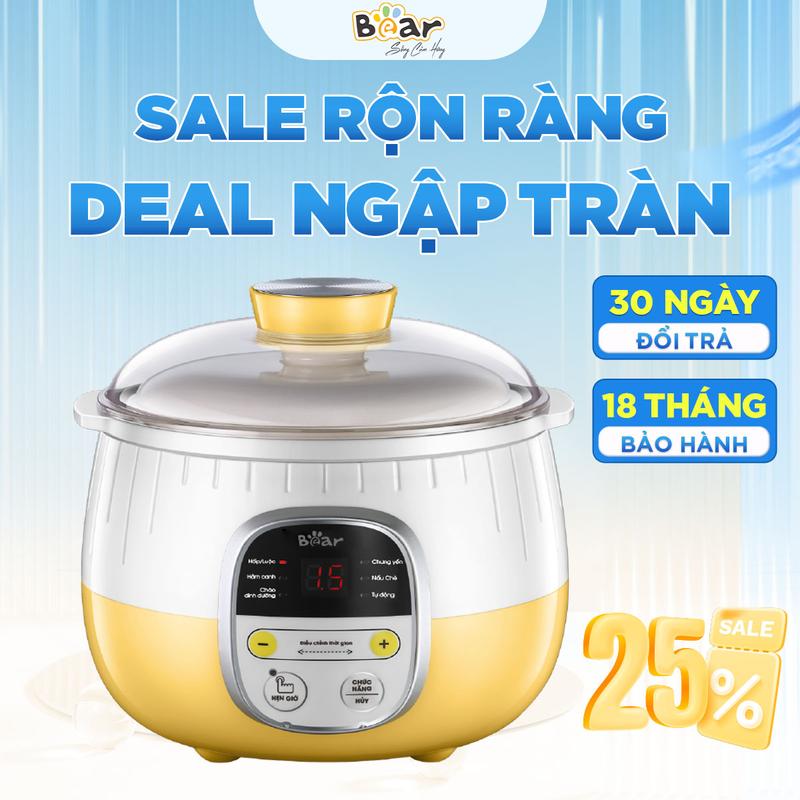Nồi nấu cháo chậm Bear 0.8L Tiếng Việt bảo hành 18 tháng [Tặng sách ăn dặm] Nồi Bear đa năng, Nồi nấu chậm, Chưng Yến, Hầm, Hấp, Cách Thủy-SUBE001