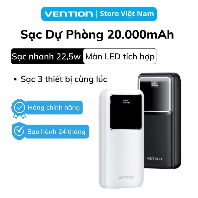 Pin Dự Phòng 20000mAh Sạc Siêu Nhanh 22.5W - Hiển Thị LED sạc đồng thời 3 thiết…