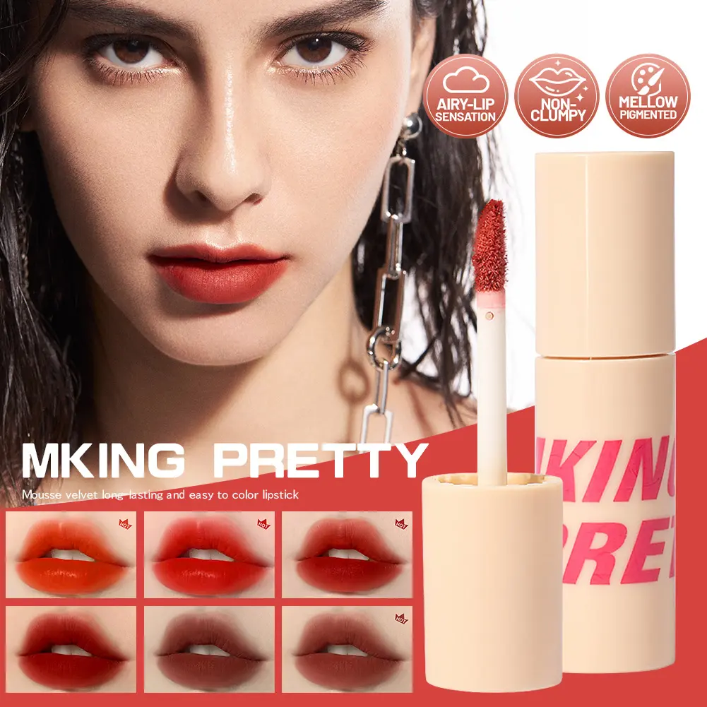 MKING PRETTY Lip Gloss Long Lasting Waterproof Matte Lipstick Non Fading Lips Glaze Mousse Velvet Long-lasting And Easy To Color Enhance The Complexion Lipstick Lip Mud Student Lip Gloss Lip Glaze Makeup Cosmetic Glossy Lip Care Smooth