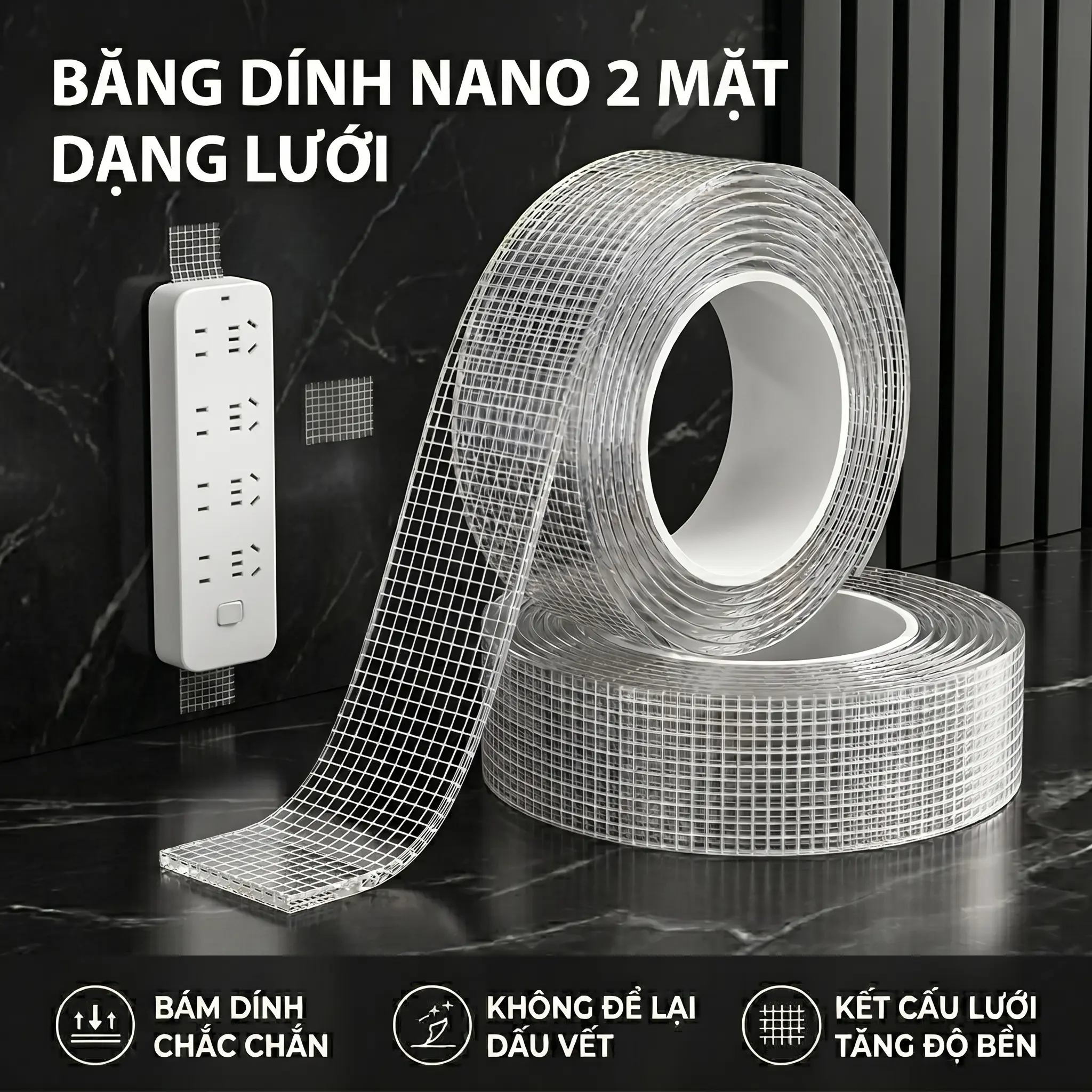 Băng Dính Nano Băng Dính Hai Mặt Băng Dính Trong Suốt Dạng Lưới Băng Dính Ma Thuật Không Dấu Viết