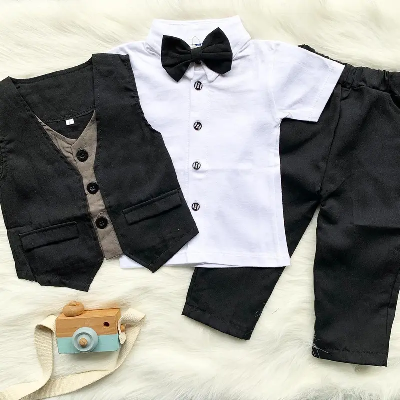 Setelan Jas Anak Laki-laki Usia 1-7 Tahun | Baju Pesta Anak Bunda Katun Putih Katun Poliester Lengan pendek Lengan panjang Polos 5