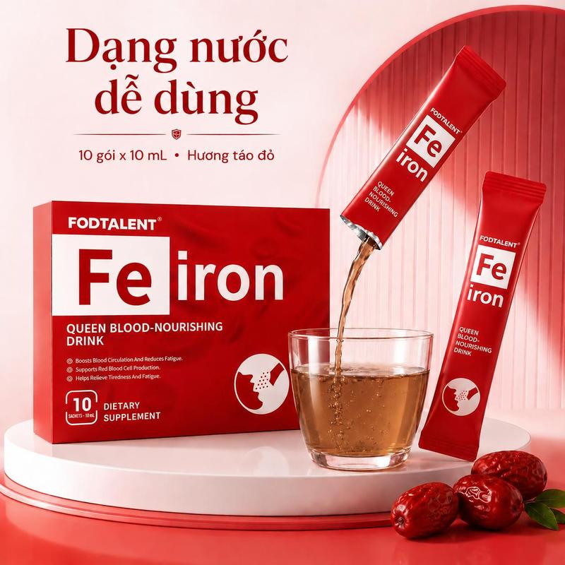 FODTALENT-Fe Iron Queen Blood-Nourishing Drink-Mỗi hộp có 10 gói, mỗi gói dung tích 10ml