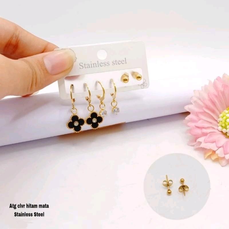 anting bunga korea satu set titanium terbaru anti luntur dan karat Elegan Hadiah 0
