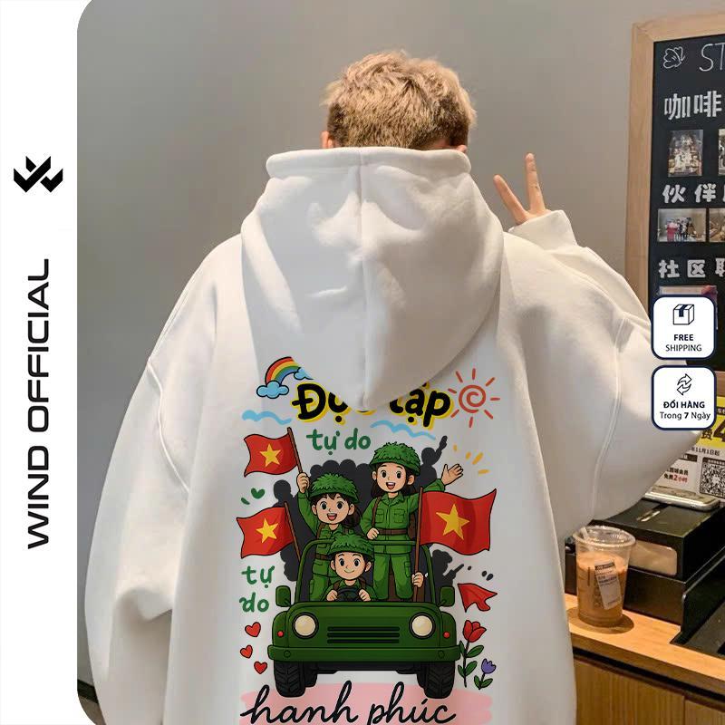 Áo hoodie unisex form rộng WIND Độc Lập Tự Do 03 2.9 hoodie nút bấm thời trang nam nữ nỉ bông oversize