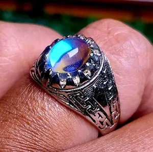 Cincin Batu akik kalimaya india dim 11x9 full jarong menyala pelangi Ring