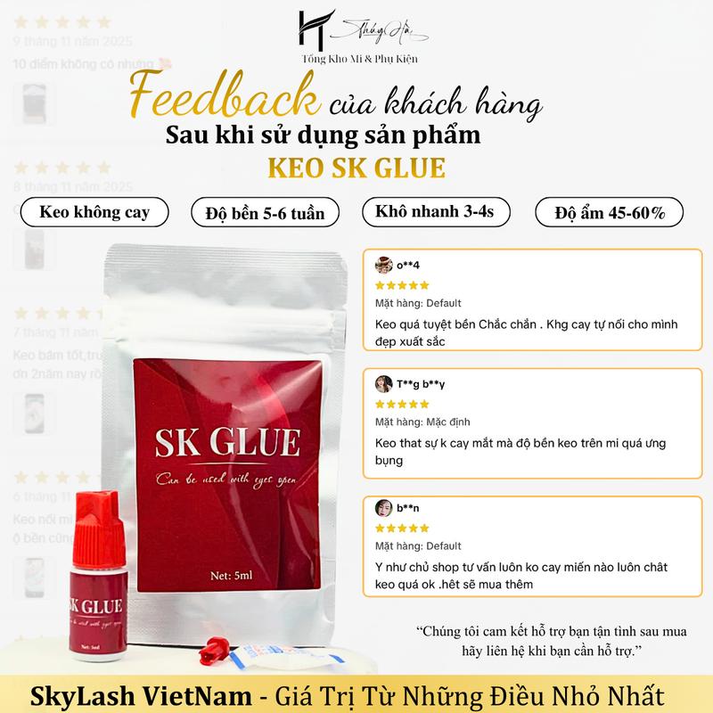 Keo Nối Mi Không Cay SK GLUE 5ml Hàn Quốc Khô Chậm 3-4s Keo Không Cay Keo Nối Mi - Eyelash Adhesive - Dụng Cụ Nối Mi - Thúy Hà