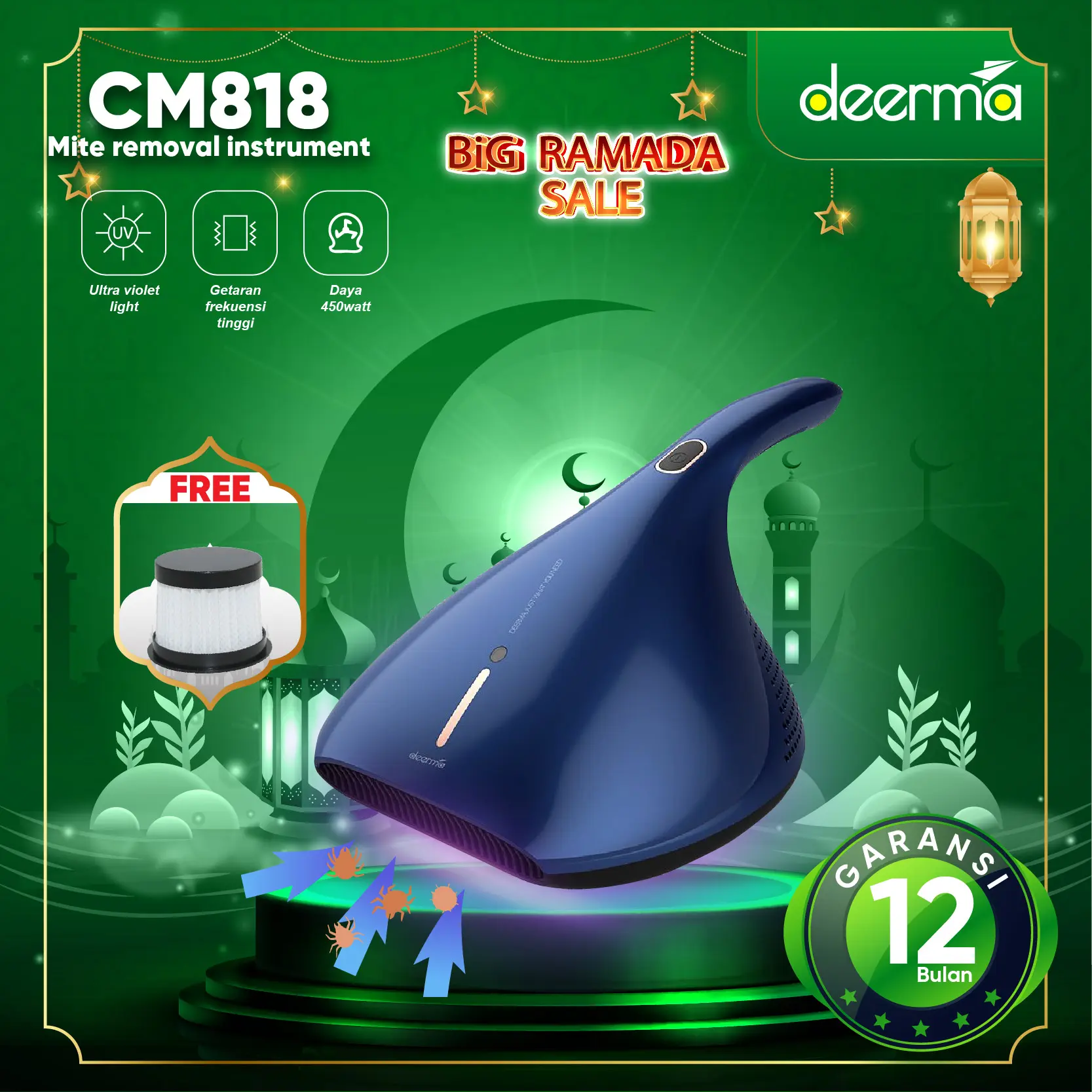 【COD】Deerma CM818 13kPa Electric Anti-dust Mites Remover Instrument Membersihkan Penyedot Debu