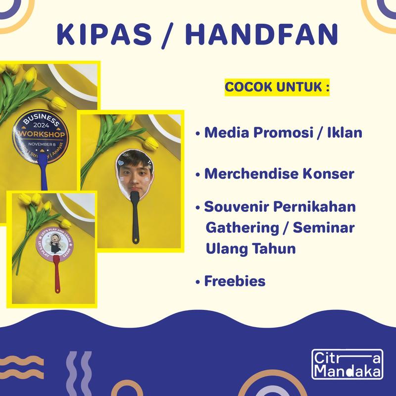 Kipas Tangan Manual Bulat Custom 2 Sisi Souvenir Promosi Undangan Ulang Tahun Anak HandFan Concert KPOP 4