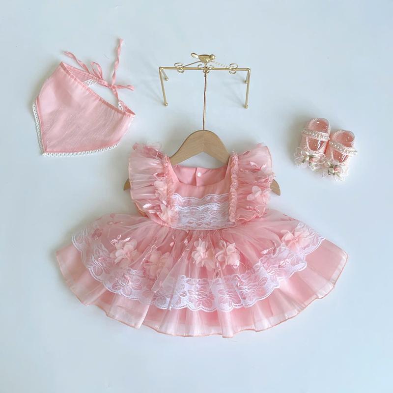 Body Váy Hồng Siêu Xinh Cho Bé Gái Sơ Sinh Đầy Tháng Thôi Nôi- SU SHOP Kem Tuban