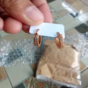 anting jepit baris satu full permata titanium gold ANTI LUNTUR ANTI KARAT SELAMANYA Perhiasan Earrings