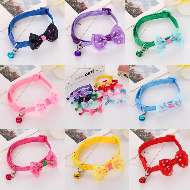 Pet Bow Collar Bell Dots Cat Collar Dog Collar Cat Head Collar