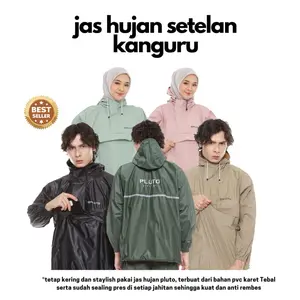PLUTO Jas Hujan Saku Kanguru Full Press Anti Rembes Setelan Pria Wanita