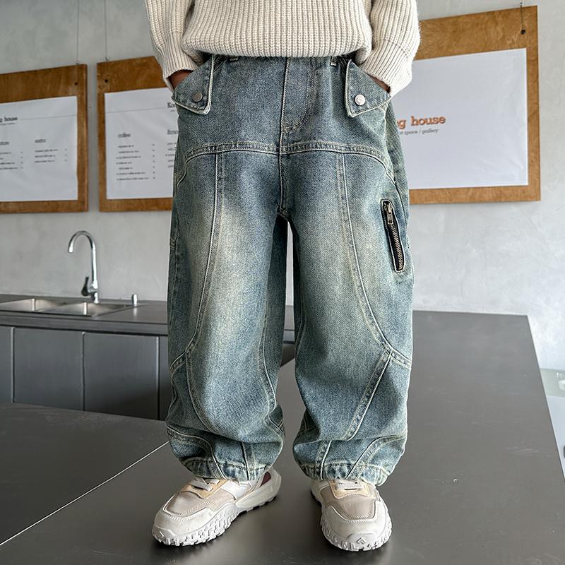 Quần Jean Baggy Bé Trai Bé Gái Ống Rộng Thời Trang Hàn Quốc | Quần Jean Trẻ Em Cá Tính | Size 120–170