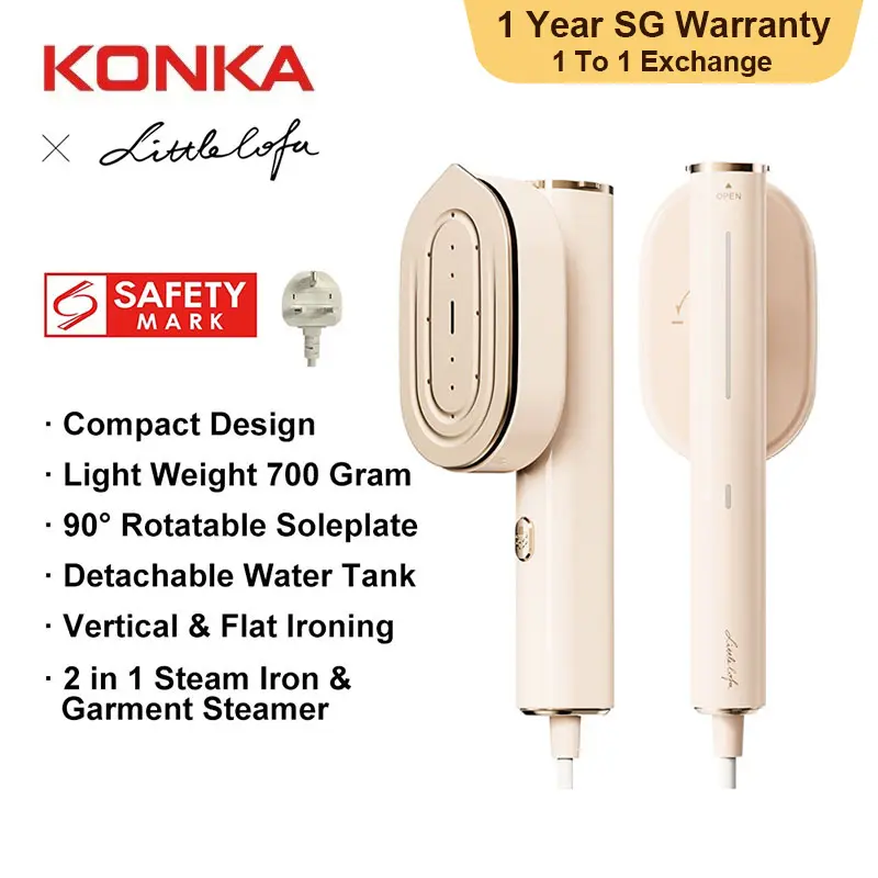 KONKA x LITTLE COFA 2in1 Portable Steam Iron & Garment Steamer,For Travel and Home Use,Detachable Water Tank,Rotatable Ironing Panel