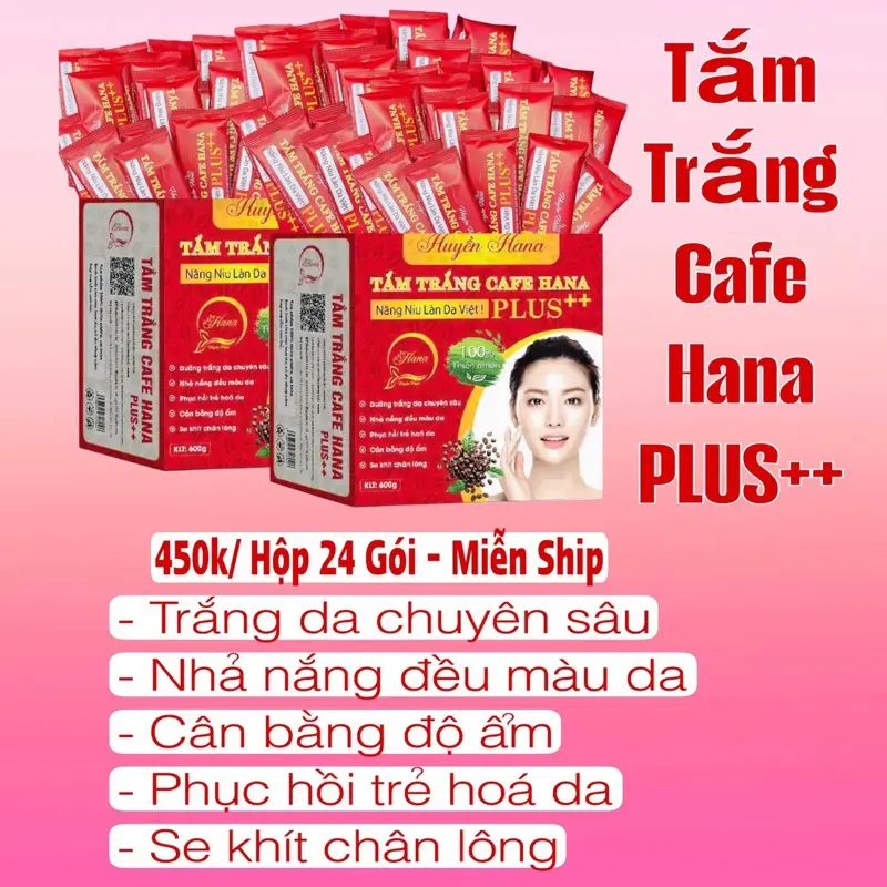 Bột tắm trắng Cafe Hana BẢN CAO CẤP PLUS++ (hộp 24 gói) Dưỡng Da Body Dưỡng Body