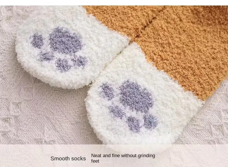 Product Introduction of Winter Lamb Kawaii Cartoon Socks for Women Cute 3d Dog Cat Paw Pattern Fleece Warm Thicken Funny Plush Socks Sleeping Socks 15