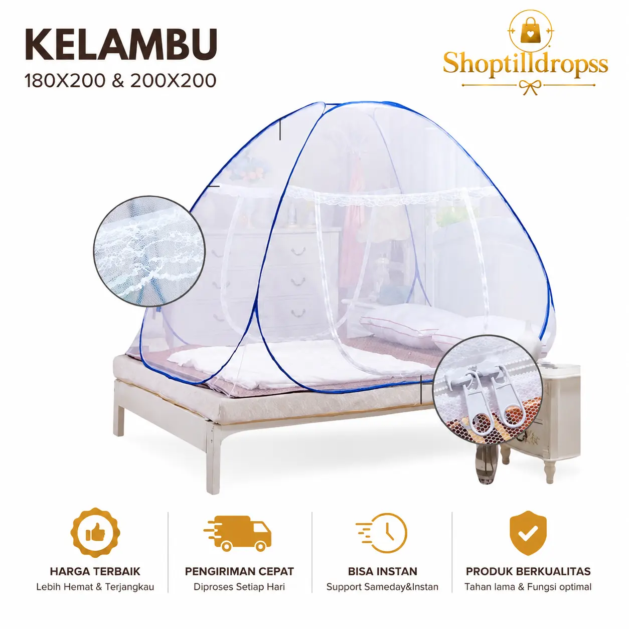 KELAMBU (2 PINTU-BAGIAN BAWAH BOLONG)/Kelambu Tenda/ Kanopi/ Tudung BUTTERFLY ( BAGIAN BAWAH BOLONG ) ukuran 180 x200 , 200 x200 , 160x200