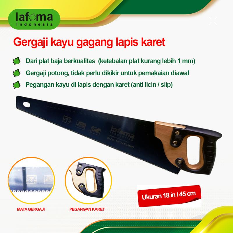Gergaji kayu gagang kayu lapis karet 18 in / gergaji kayu gagang karet Lafma / Langsung pakai siap pakai 5