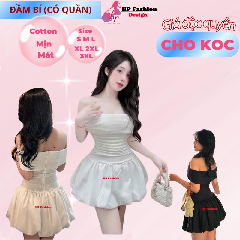 Đầm bí ngô phồng dáng ngắn body cúp v1 trễ bẹt vai có mút, váy kiểu nữ màu đen  trắng đi tiệc tiểu thư sang chảnh có bigsize HP28 TN
