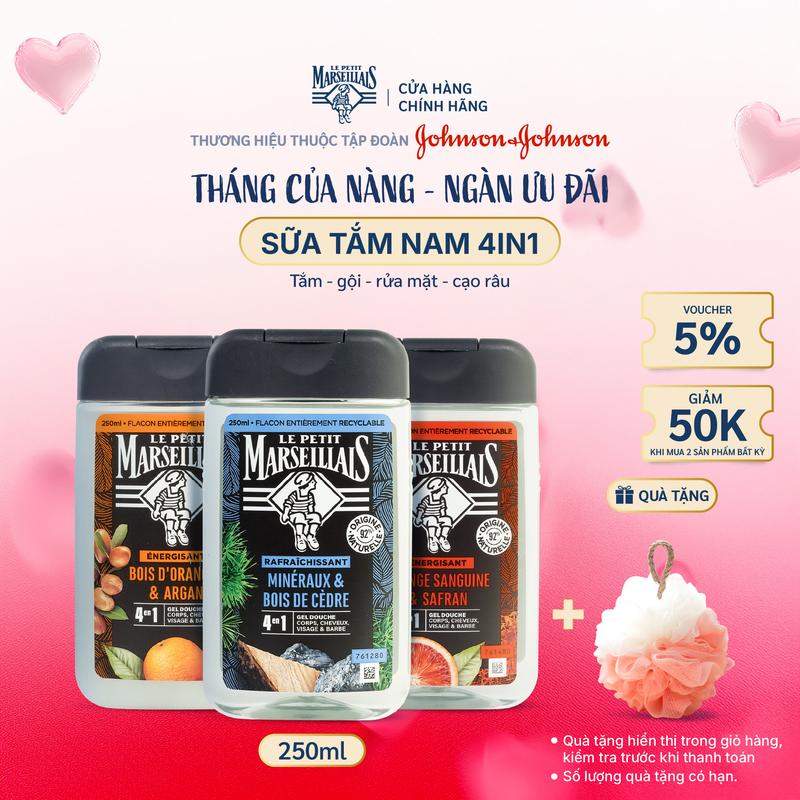 Sữa Tắm Pháp Le Petit Marseillais Cho Nam Chiết Xuất Thiên Nhiên 4in1 Nhiều Mùi Hương Dưỡng Ẩm, Thơm Lâu - Phù Hợp Mọi Loại Da (250ml)